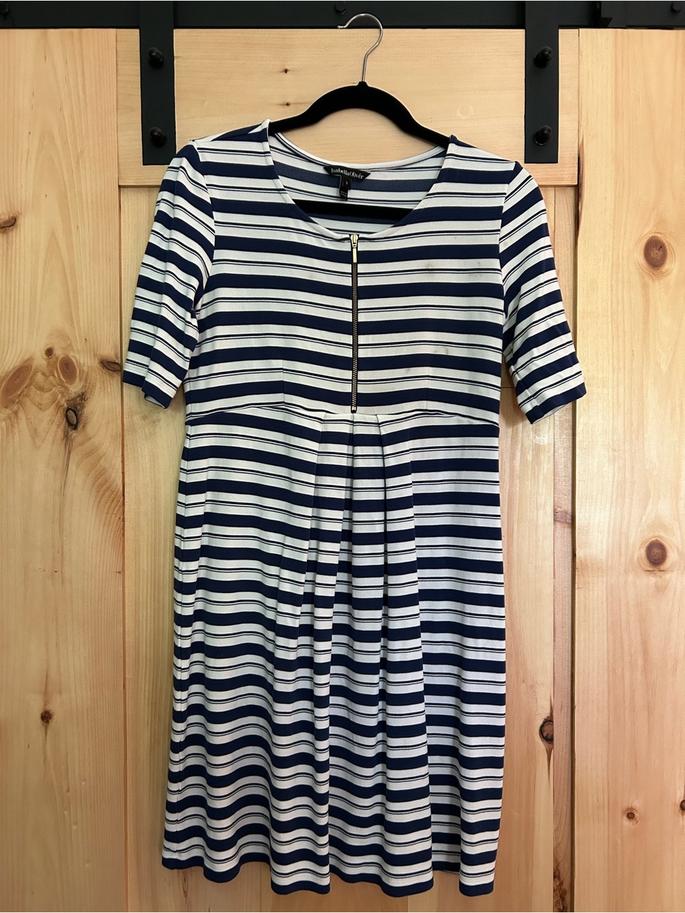 Striped Navy and White Short Sleeve Maternity Dress